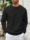 Riolio  Men's Quilted Crew Neck Sweatshirt Casual Long Sleeve Textured Pullover For Daily Wear