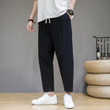 Riolio  Men's Summer Thin Cotton Linen Loose Fit Casual Pants Straight Leg Nine-Tenths Length Faionable Versatile Low Maintenance
