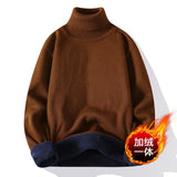 Riolio black turtleneck outfit Men New Sweater Autumn Winter Knitted Turtleneck Thick Fleece Inside Solid Color Pullovers Men Casual Sweater Pullovers