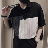 Riolio  Striped Polo Men's Short-sleeved Trendy Brand Ins Spliced lapel T-shirt New Casual Style