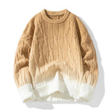 Riolio Korean Gradient Knitwear Loose Chunky Twist Knit Pullover New Round Neck Sweater Autumn Winter Warm Couple Tops