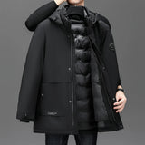 Riolio Two Pieces Men Winter Jacket Coat Long Style Parka Hooded Thick Cotton-padded Male Fashion Casual Padded Jacket Overcoat mens