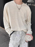 Riolio  New Casual Loose Solid Color Mens T Shirt Spring Autumn Daily Leisure Long Sleeve Tees Men Fashion Crew Neck Pullover Tops