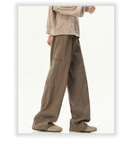 Riolio  Men's Trendy Washed Workwear Jeans Men's Loose Straight-Leg Wide-Leg High Street Casual Long Pants