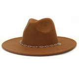 Riolio  Chain Decor Fedora Hat for Women Men Wide Brim Peach Heart Top Felted Hat Jazz Cap Winter Autumn Panama Khaki Luxury Hat Chapeau