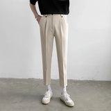 Riolio  Trendy Youth Men's Pants Straight Leg Suit Trousers Korean Style Slim Fit Casual Fashionable Nine Points