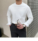 Riolio  New Autumn Fashion Men T-shirt Light Luxury Solid Color Long Sleeve Tops Leisure Streetwear Casual O Neck Basic Shirts M-3XL