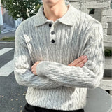 Riolio  Autumn Men's Knitted Polo Sweater Long Sleeve Striped Jacquard Light Luxury Lapel Pullovers Trendy Korean Style Premium Knitwear