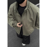 Riolio  Jacket Mens Casual Jacket Solid Stand Collar Loose Fit Zipper Autumn Coat Ribbed Cuffs Relaxed Outerwear