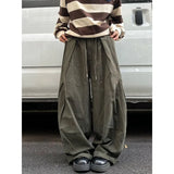 Riolio  Men Japanese Retro Curved Wide Leg Cargo Pants Washed Cotton Loose Draping Floor Length Casual Trousers Unisex