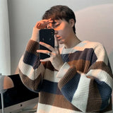 Riolio Autumn Winter Sweater Men Pullover Korean Style Male Striped Sweater Loose Knitted Sweater Trend Thick Top Mens Clothing