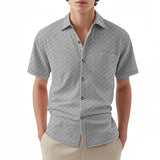 Riolio  New Summer Short Sleeve Casual Shirts Men Solid Turn Down Collar Breathable Beach Shirts Male Single Breasted Daily Blouse