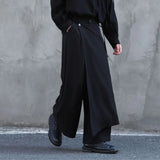 Riolio  Y2k Culottes Double-Layer Side Hem Casual Samurai Pants Hakama Genderless Streetwear Fashion Niche Youth Campus Wide-Leg Pants
