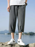 Riolio  Silky Thin Summer Casual Pants Loose Straight Leg Sport orts for plus Size Men Trendy Seven-Foot Length Boys Faionable