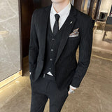 Riolio  ( Blazer + Vest + Pants ) High-end Formal Casual Business Striped Fashion Men's 3 Piece Suit Groom Wedding Dress Suit
