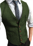 Riolio Men's Formal Suit Vest V-Neck Tweed Herringbone Waistcoat Business Dress Suit Vests for Wedding