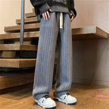 Riolio New Men's Striped Woolen Straight Leg Trousers Classic Y2K Vintage Baggy Pants Casual High Street Fashion Gym Sweatpants
