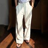 Riolio  Spring Summer Men Pinstripe Pants High Waist Wide Leg Relaxed Fit Casual Office Trousers