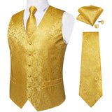 Riolio Men's Suit Vest Neck Tie Set Wedding Party Dress Paisley Solid Green Silk Waistcoat Tuxedo Male Blazer DiBanGu