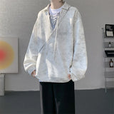 Riolio  Collar Sweatshirt Mens Layered V Neck Pullover Fake Two Piece Streetwear Casual Hoodie Jacket Fall 2025 New Tie Dye Design