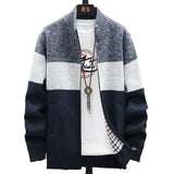 Riolio Winter Men Sweater Add Velvet Cardigan Patchwork Color Stand Collar Male Casual Zipper Knitted Thick Warm Sweatercoat