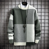 Riolio Half High Collar Color Blocking Warm Sweater/ High Quality Men Spring Autumn Slim Leisure Korean Long Sleeve Loose Knit Pullover