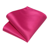 Riolio New Hot Pink Solid Silk Ties for Men Pocket Square Cufflinks Gift Wedding Party Accessories 8cm Necktie Set Wholesale