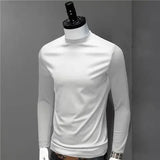 Riolio Men's Turtleneck Tops Casual Full Long Sleeve Solid Black Stretch Base Layer for Autumn Winter Stretch Kpop Designer T Shirt Men