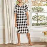 Riolio Cotton Plaid Sleep Robe Men Pajamas Short Sleeve V-neck Casual Homewear One-piece Comfortable Home Loose Bathrobe