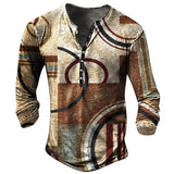 Riolio Vintage Men's T-shirt Graphic T Shirts Cotton Tees Geometic Line 3D Printed Long Sleeve Henley Shirt Oversized Men Clothing Tops