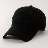 Riolio  Unisex Back Text Embroidery Street Distressed Hole Multi-Layer Fabric Baseball Cap Adjustable Size Solid Color Couples Friends