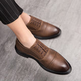 Riolio New Men Dress Shoes Leather Shoes Fashion Derby Shoes Classic Casual Business Wedding Footwear Brown Italy Male Formal Shoe