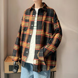 Riolio Autumn Oversized Long Sleeved Shirt Men Fashion Retro Plaid Shirt Men Streetwear Korean Loose Casual Shirts Mens Large Size 5XL