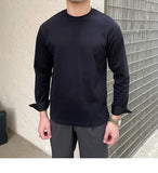 Riolio  New Autumn Fashion Men T-shirt Light Luxury Solid Color Long Sleeve Tops Leisure Streetwear Casual O Neck Basic Shirts M-3XL