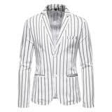 Riolio Men New Casual Large Size Suit Jacket Blue and White Stripes with Two Buttons Mens Formal Jacket Blazer Men Size M-5XL