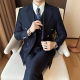 Riolio  Casual Men's Three-Piece Suit Set with Notch Lapel Double-Breasted Fashionable Business Casual Dinner Dress