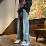 Riolio  Striped Jeans Men Spring Summer Denim Jeans Vintage Baggy Pants Women Elastic Waist Loose Straight Pants Fashion Men Trousers