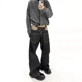 Riolio Hip Hop Patchwork Straight Jeans Black High Street Pocket Pants Japanese Harajuku Fashion Casual Loose Mopping Wide-leg Jeans