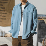Riolio  Autumn New Men's Long Sleeve Denim Shirt Classic Black Blue Loose Lapel Collar Coats Fashion Korean High Street Male Clothes Top