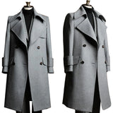 Riolio  Fashion Grey Woolen Blend Coat Men Over Jacket Overcoat Double Breasted Long Plus Size Warm Formal Business Costume