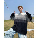 Riolio aduated adient  Fur round Ne Sweater Men Winter Trend Loose Lazy Sle Warm Inner Knitwear Boys Haome
