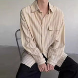 Riolio  Spring Men Casual Long Sleeve Shirts Striped Lapel Cardigan Tops Light Luxury Premium Button-down Japanese Trendy Loose Blouse