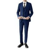 Riolio  New Men's Stylish Plaid Suit Three-Piece Set Dark Grid Pattern Smooth Western-Style Clothes Casual Scenario Chinese Origin