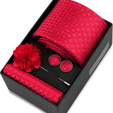 Riolio  Men Necktie Flower Pin Set With Box Luxury Necktie Handkerchief Brooch With Cufflinks Set Gift Box Wedding Men Suits Gravatas