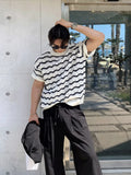 Riolio Summer Men's Knit Jacquard Short Sleeve T-shirts Striped Hollow Out Casual Tshirts New Y2K Vintage Streetwear Tee Tops