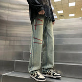 Riolio New Spring Men Baggy Straight Jeans Hip Hop Streetwear Y2K Vintage Fashion Trousers Embroidery Scratch Wide-leg Denim Pants