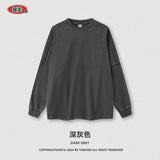 Riolio Oversized T Shirt Women Y2k Fake Two-piece Woven Striped Pure Cotton American Vintage Washed Long Sleeved T-shirt for Men