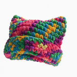 Riolio  Colorful Gradient Personalized Turned-Up Cat Ear Cap Winter Girl Warm Stylish Hat for Parties, Dates, And Outdoor Events
