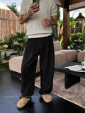 Riolio New Retro Fashion Men Suit Pants Light Luxury Draped Baggy Belt Button-down Solid Color Straight Trousers Elegant Dress Pants