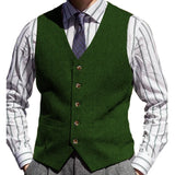 Riolio  Men Vest Brown Herringbone Solid Color V Neck Waistcoat For Wedding Business Banquet Work Formal Daily Casual Men Suit Vest